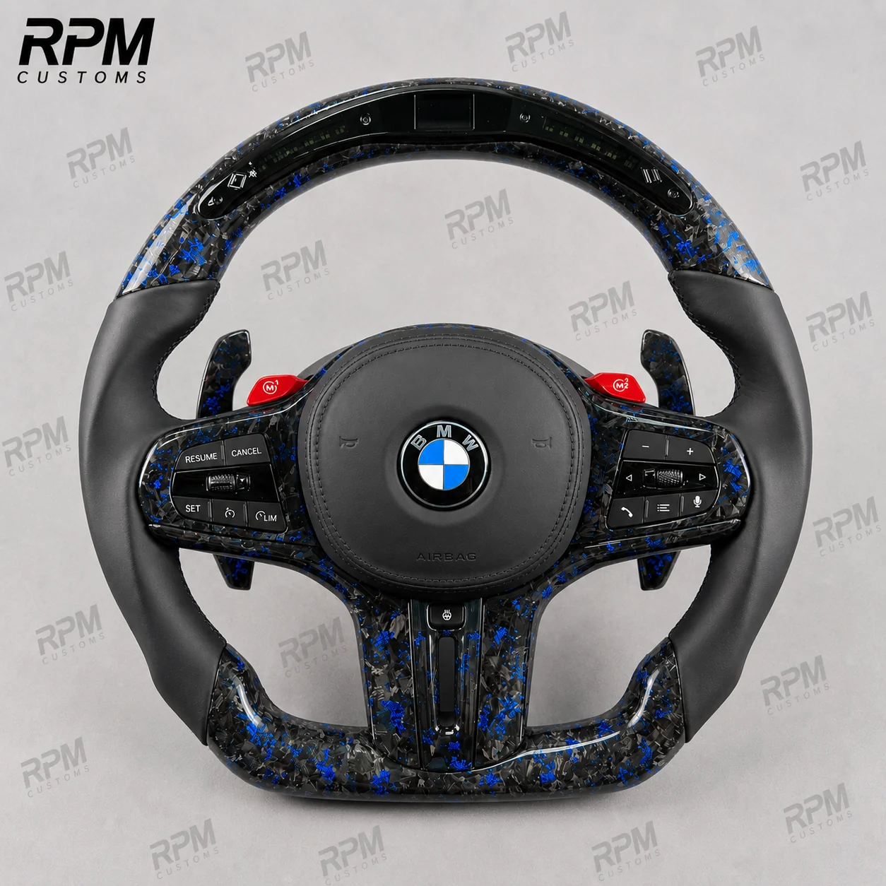 Forged carbon wheel with blue stitching