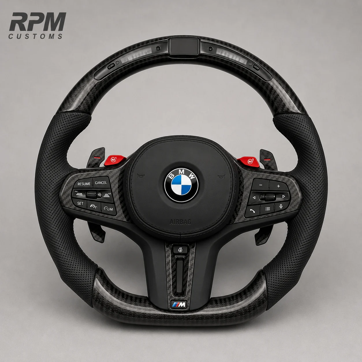 Black carbon wheel with red stitching
